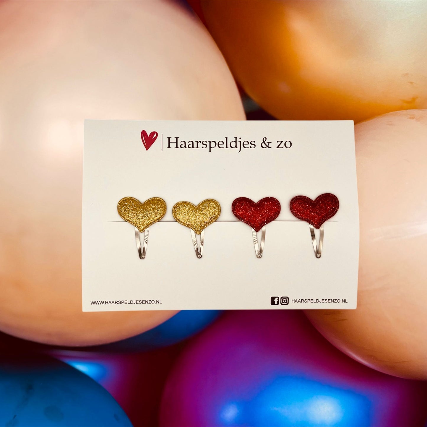 Hairpin hearts - heart-shaped - application - glamour - Christmas - December collection - autumn - 4 cm pins - glitter - gold and red