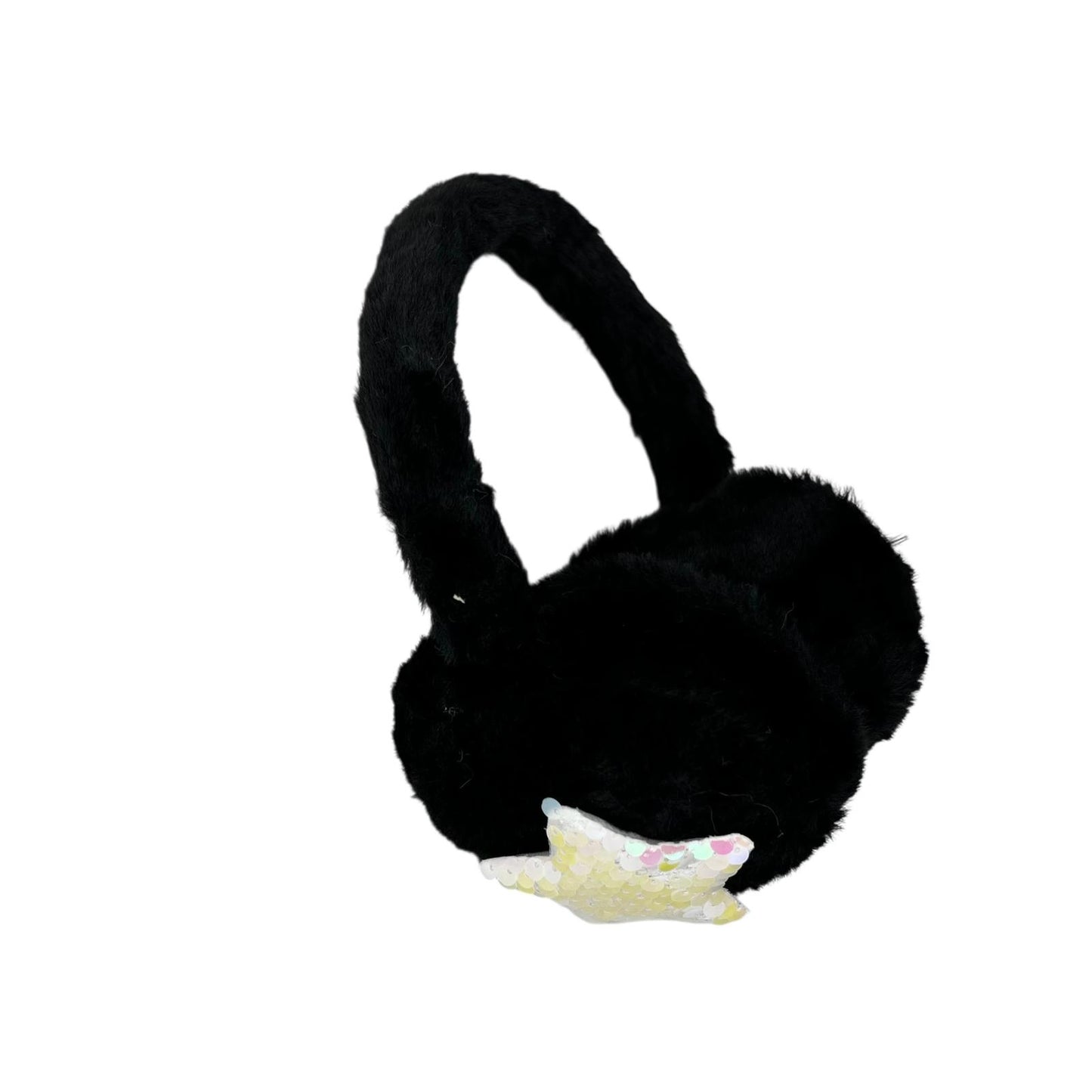Cache-oreilles pour enfants - hiver - chauds - filles - noirs - étoiles - paillettes