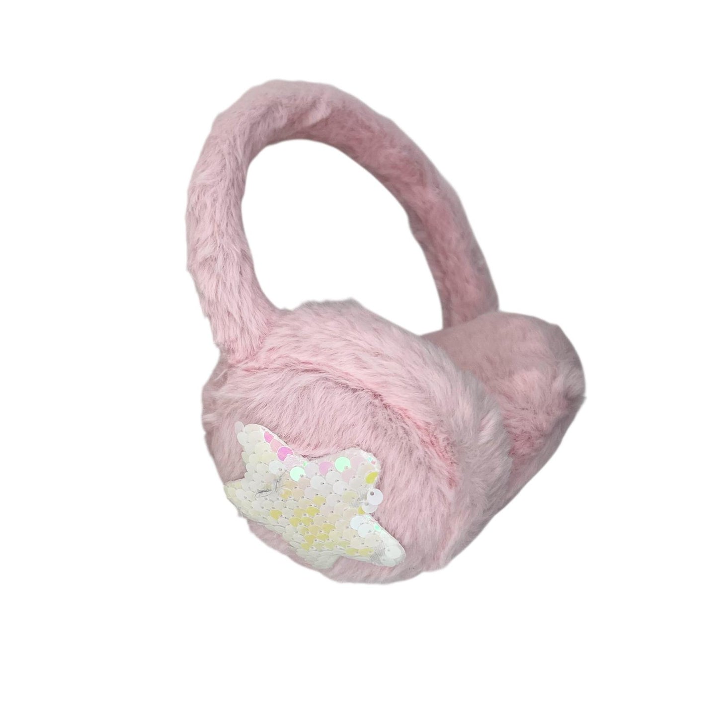 Children's ear warmers - winter - warm - girls - light pink - star - sequins