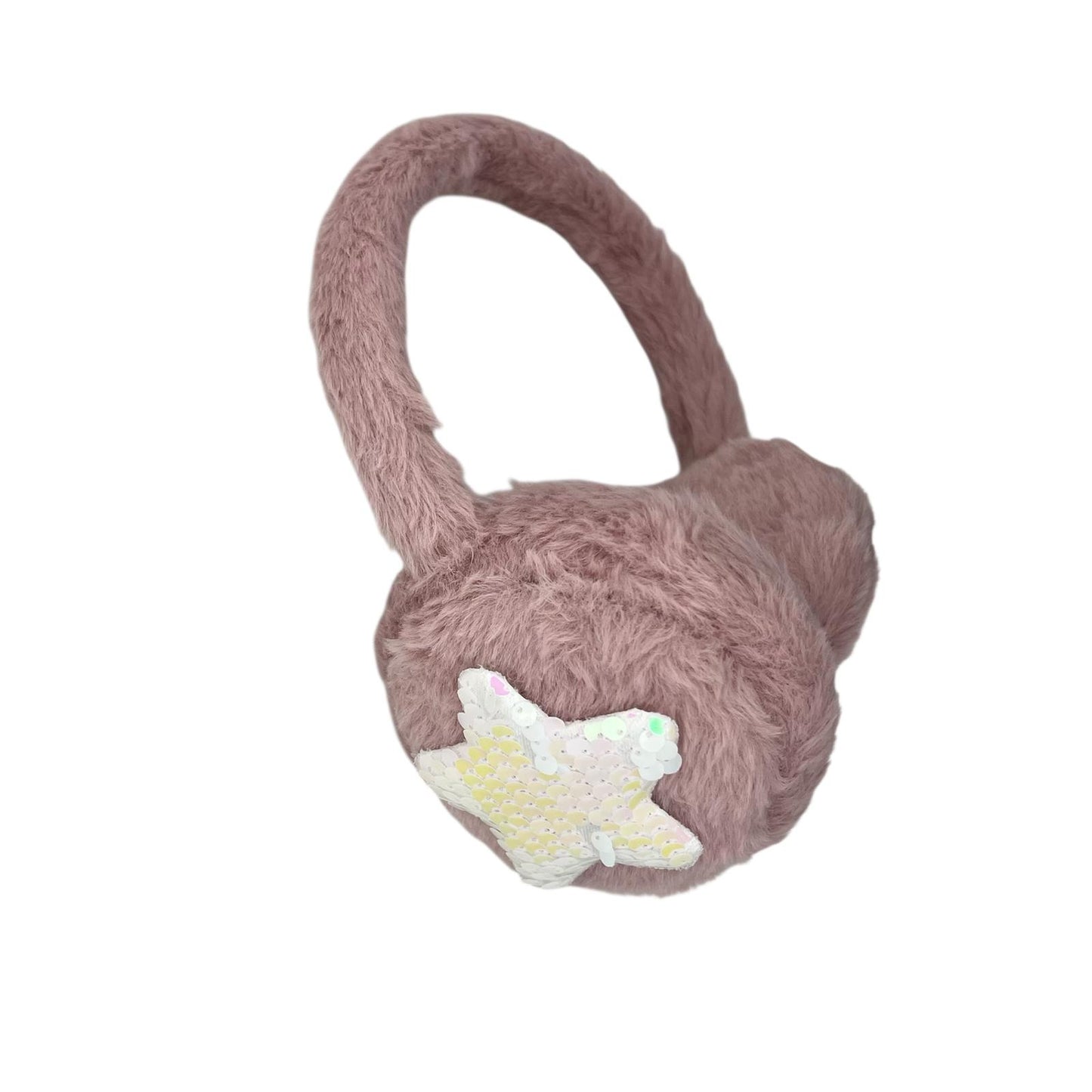 Earmuffs for children - winter - warm - girls - old pink - star - sequins