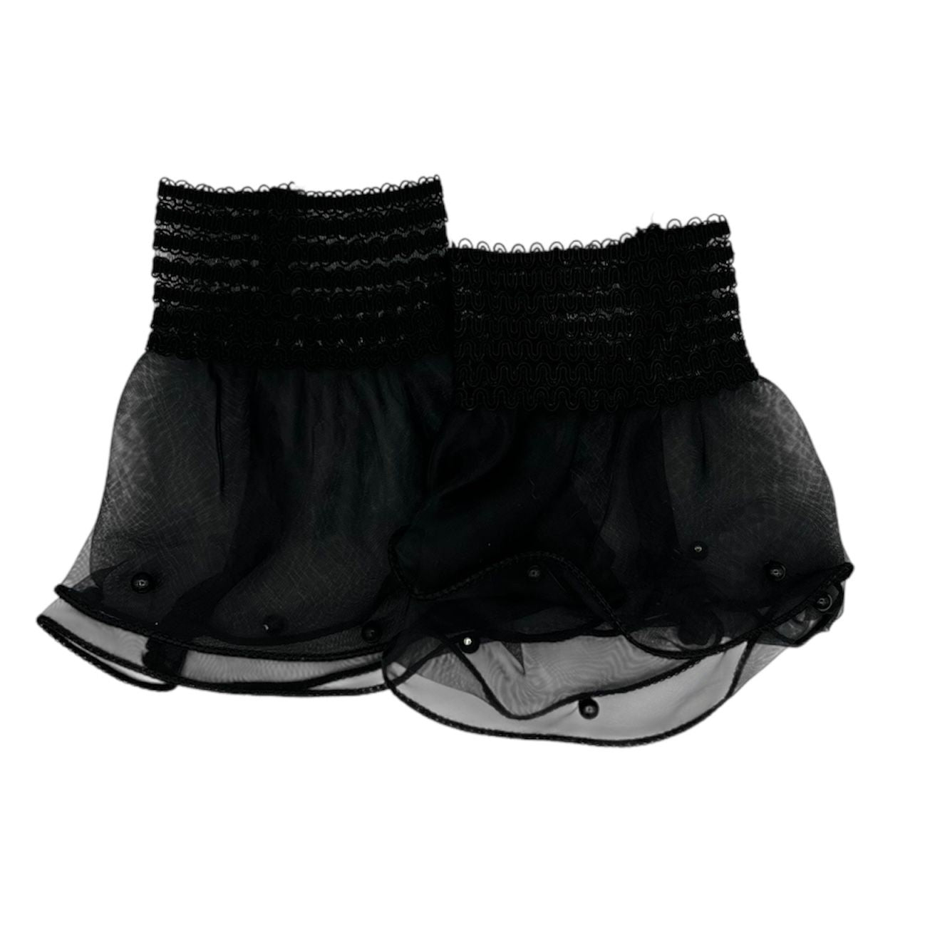 Black lace cuffs - sleeves - with elastic - with pearls - stretchable