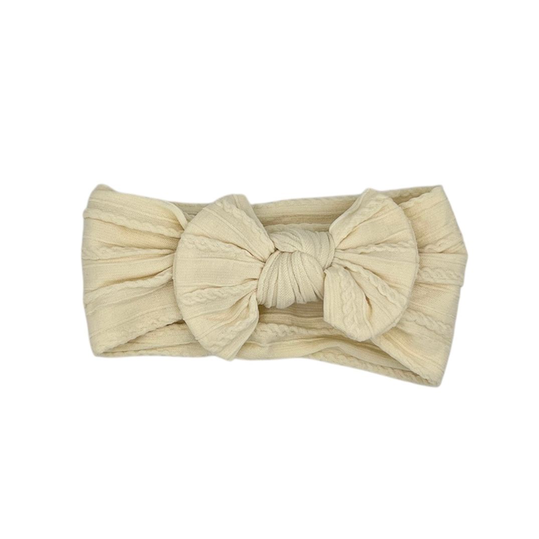 Bandeau bébé - serre-tête - fille - élastique - avec nœud et ruban - crème