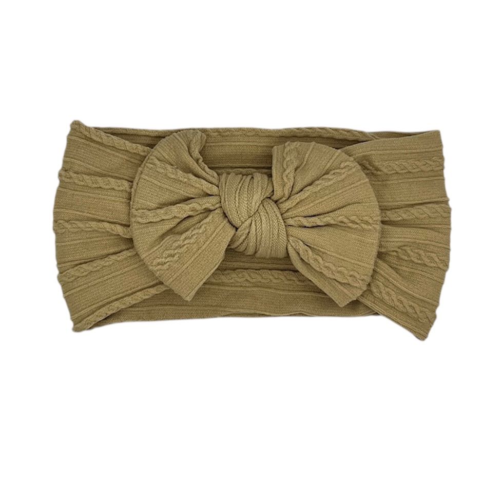 Bandeau bébé - bandeau pour cheveux - fille - élastique - avec nœud et ruban - kaki