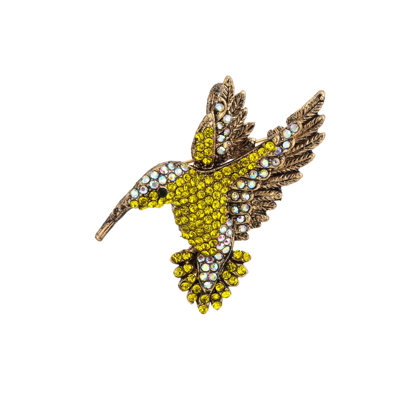 Broche - speld voor jas, sjaal of kleding - pin - mode - vrouwen - meisjes - kolibrie - geel