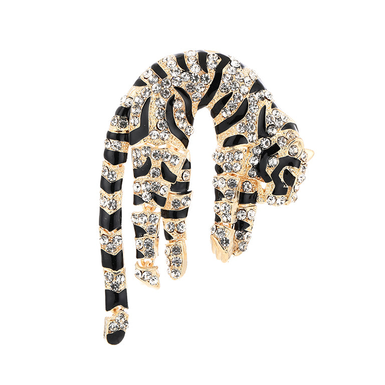 Broche - speld voor jas, sjaal of kleding - pin - mode - vrouwen - meisjes - tijger - zwart en wit