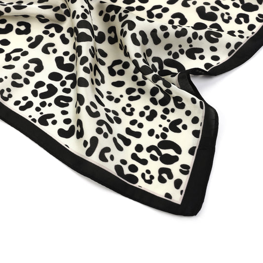 Écharpe femme - mini-écharpe - mode femme - foulard carré - effet satiné - imprimé léopard - noir