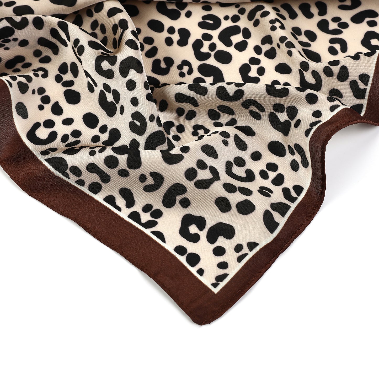 Foulard pour femme - mini foulard - mode féminine - carré en soie - effet satiné - imprimé léopard - coffee (marron)