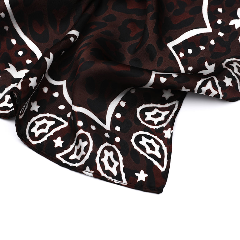 Women's scarf - mini scarf - women's fashion - square scarf - satin look - animal print - black