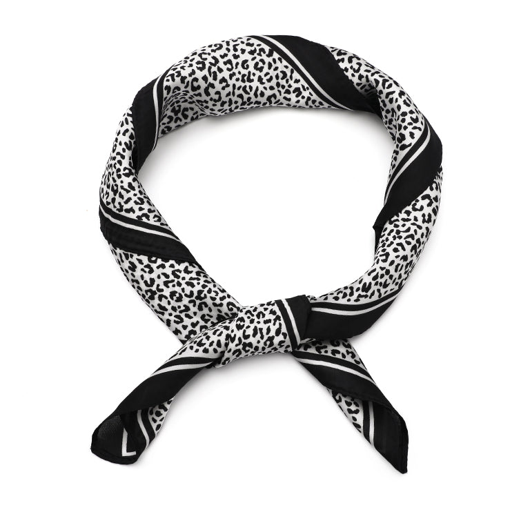 Women's scarf - mini scarf - women's fashion - square scarf - satin look - animal print - black
