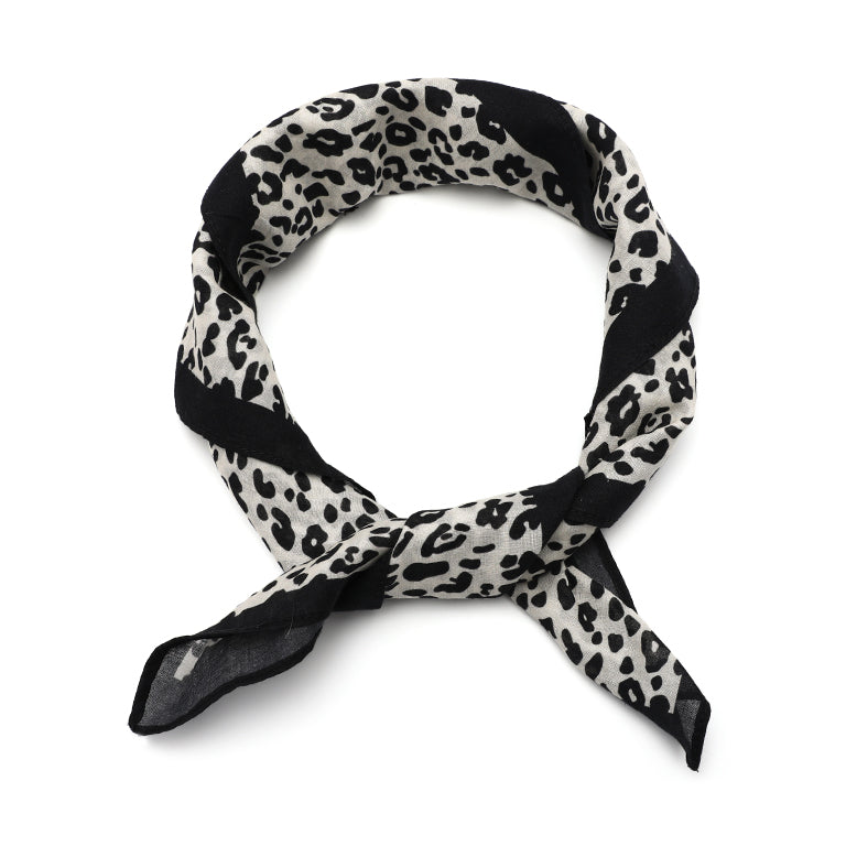 Women's scarf - mini scarf - women's fashion - square scarf - satin look - animal print - black