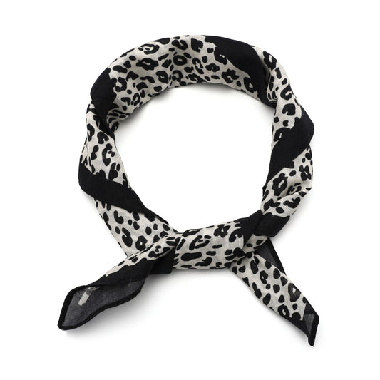 Foulard femme - mini écharpe - mode féminine - carré en tissu - effet satin - imprimé animal - noir