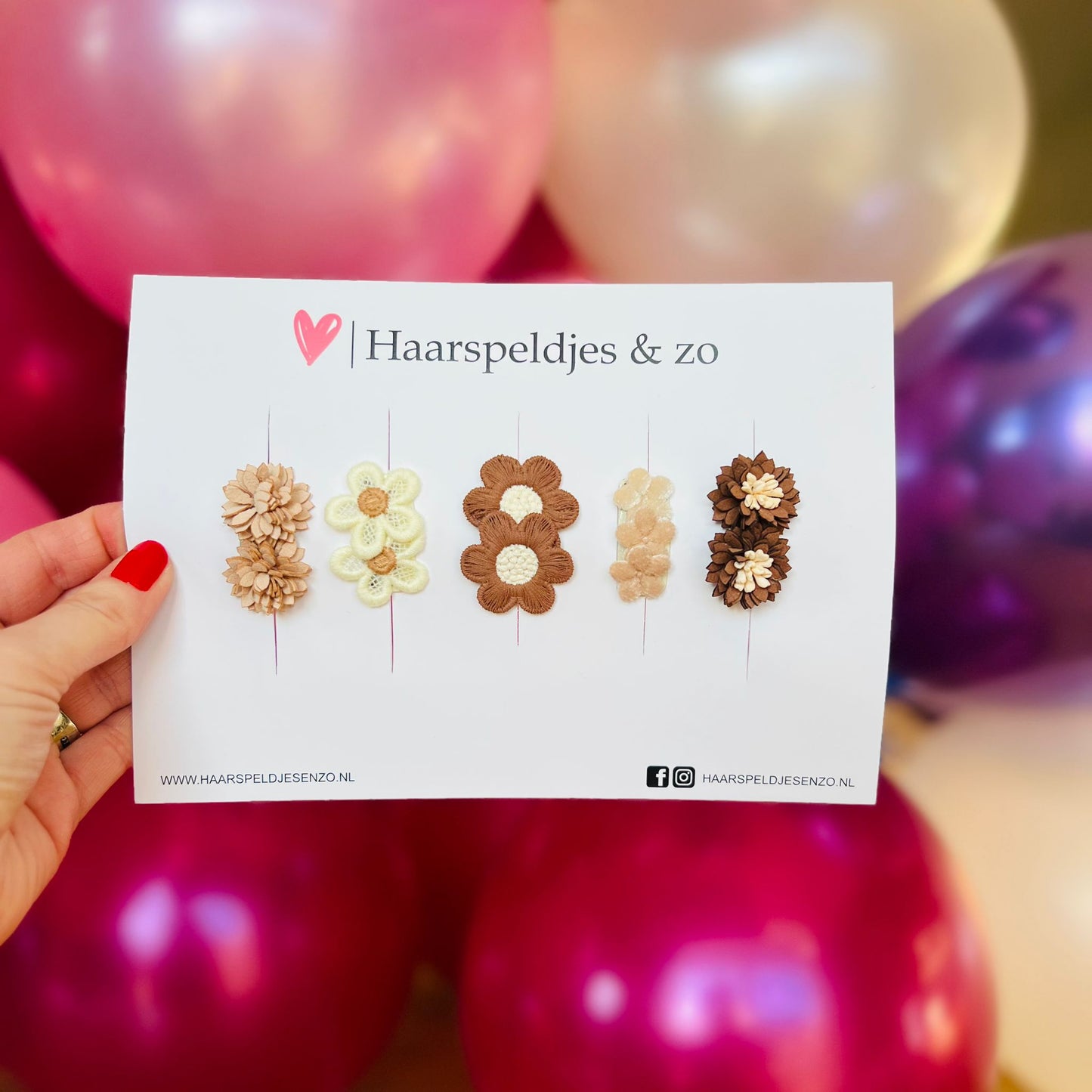 Pince à cheveux antidérapante - bébés - enfants - filles - motifs assortis - fleurs - tons marron