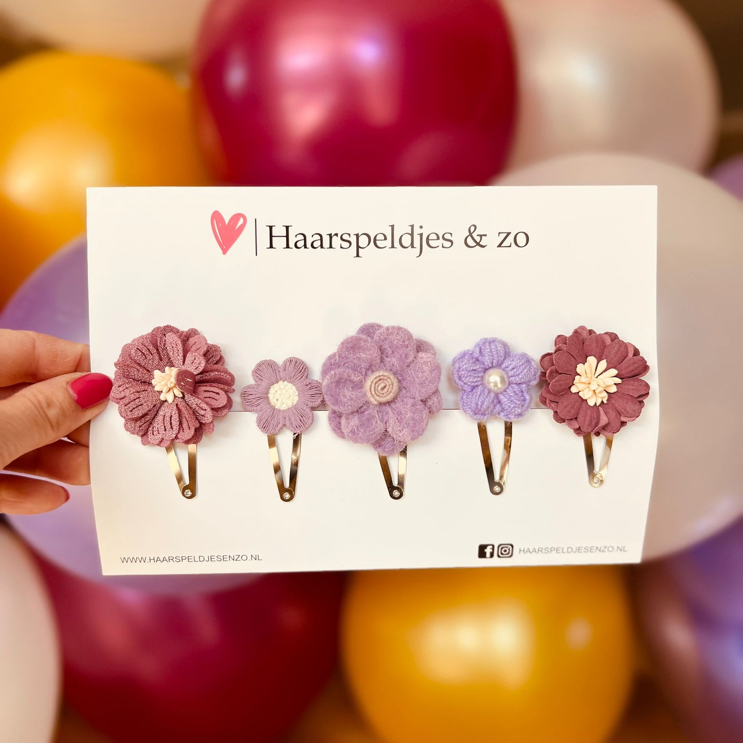 Try-out mix - mix van verschillende speldjes - bloemetjes - 5 cm speldjes - paars