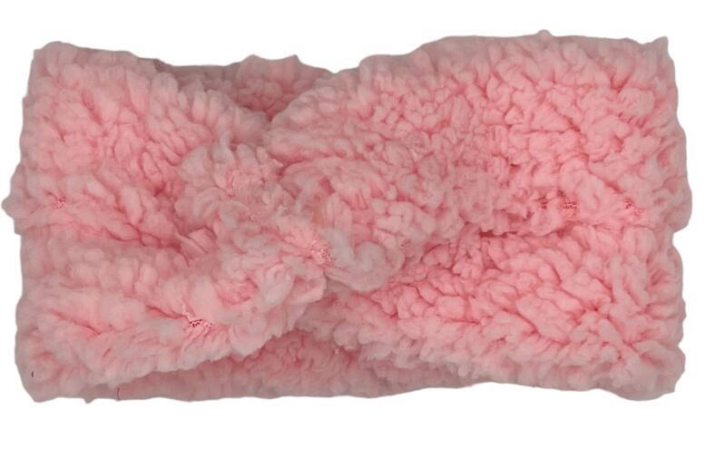 Teddy haarband - winter - teddy stof - zacht - kind - meisje - roze (babyroze)