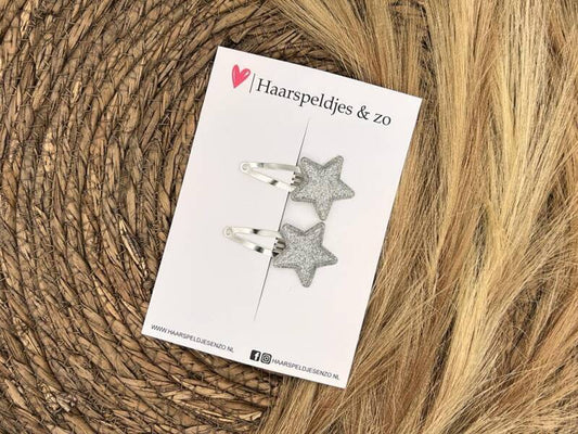 Pince à cheveux "Étoiles" - étoile - application - petite étoile - paillettes - argent - Noël - fêtes de fin d'année - 4 cm