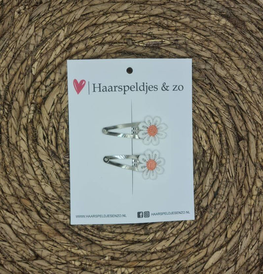 Hair clip Flower - daisy - daisies - peach/pink — 4 cm / silver