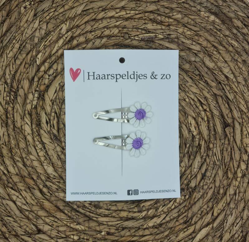 Haarspeldje Flower - daisy - madeliefjes - lila/paars — 4 cm (meerprijs + €0,70) / zilver