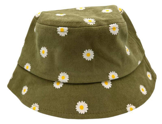 Zomerhoed daisy - meisjes - kinderen - groen- vissershoed - bucket hat - madeliefjes - 2 t/m 5 jaar
