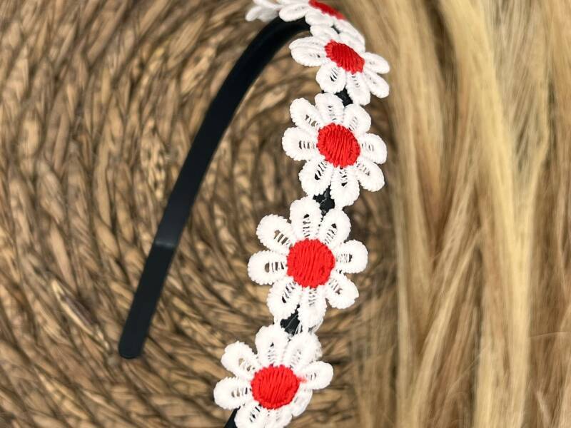 Diadeem - haarband - madeliefjes rood -bloemen - bloemetjes