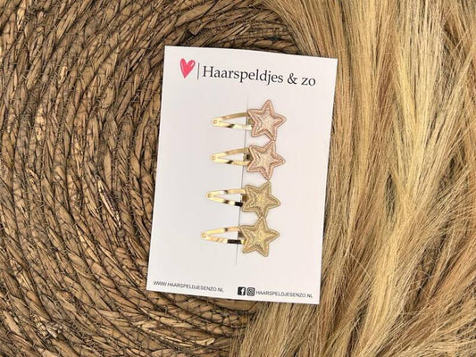 Barrette « Stars » - étoile - application - petite étoile - paillettes - doré rose - rose - doré - Noël - fêtes de fin d'année — 4 cm