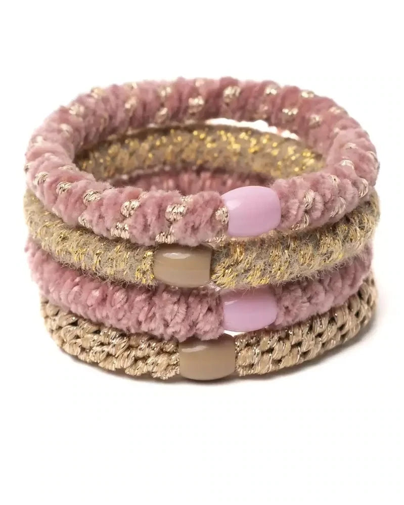 Banditz haarelastiekjes en armbandjes 2 in 1 - set van 4 elastiekjes - gold roze velvet - goud roze