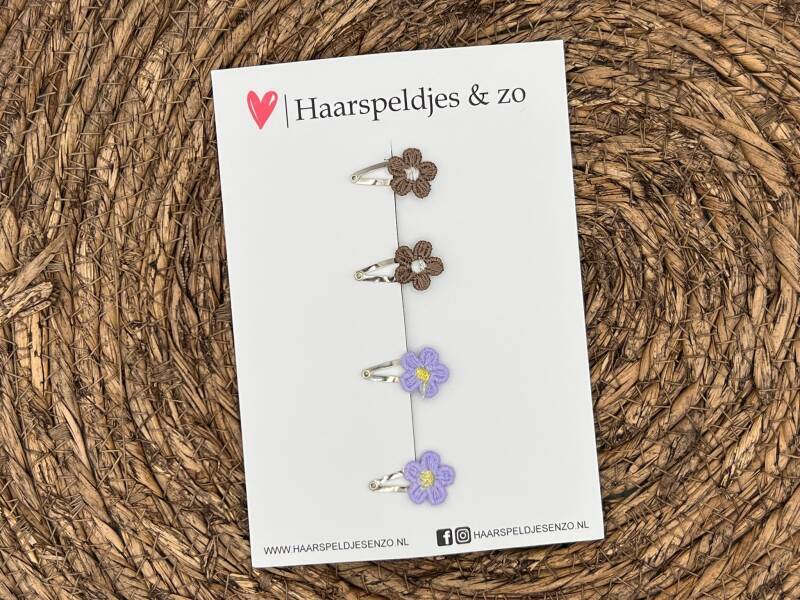 Baby haarspeldjes setje 27 - mini - 2cm groot - voor de eerste lokjes haar - bloemetjes - bruin/lila