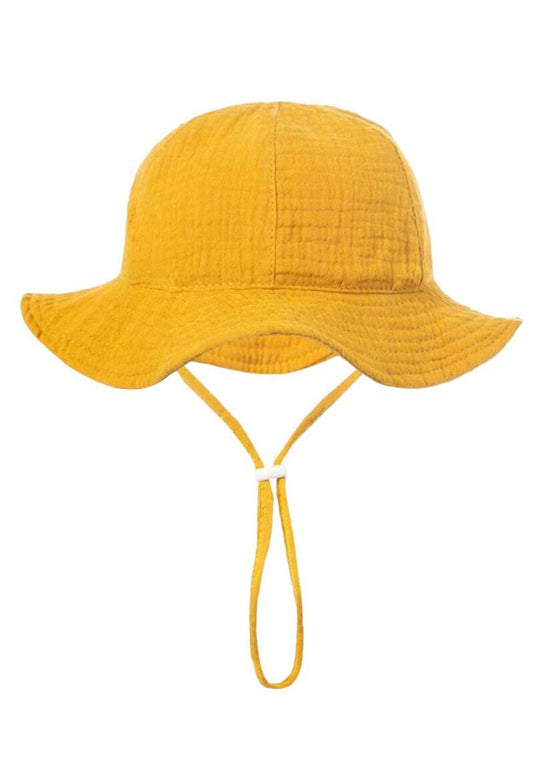 Zomerhoed baby - dreumes - meisje - jongen - zonnehoed - zomer - hydrofiele stof - katoen - geel