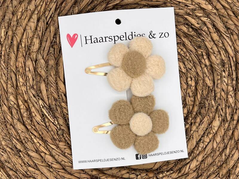 Haarspeldjes wol flower setje 7 - bloemen in bloei