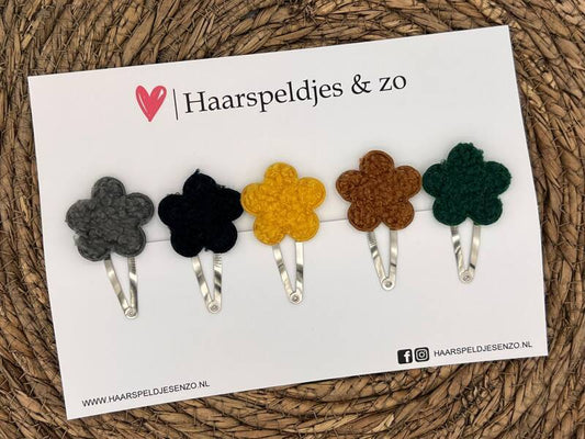 Haarspeldje Teddy setje 3 - pluizig - bloemetjes — 5 cm speldjes