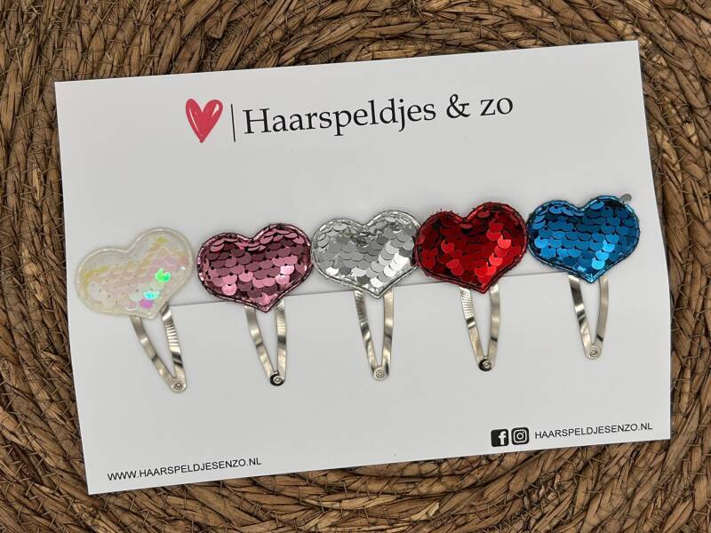 Haarspeldje hearts setje 7 - hartjes - pailletten - kerst - decembercollectie - najaar
