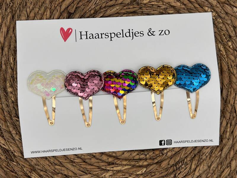 Haarspeldje hearts setje 8 - hartjes - applicatie- pailletten - kerst - decembercollectie - najaar