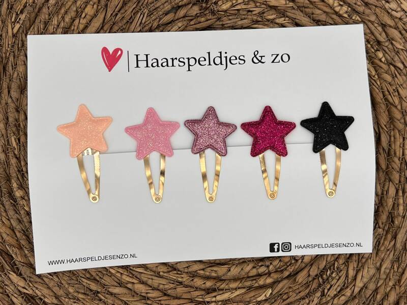 Haarspeldje stars setje 9 - sterretjes - applicatie- glitters - kerst - decembercollectie - najaar — 4 cm speldjes