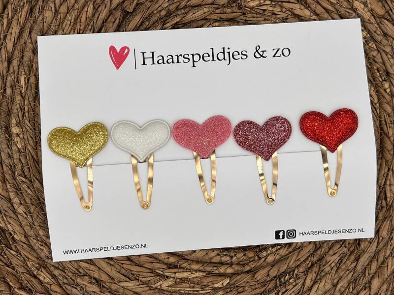 Haarspeldje hearts setje 10 - hartjes - glitters - kerst - decembercollectie - najaar — 5 cm speldjes
