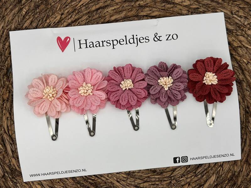 Haarspeldjes Blossem setje 15 - bloemen in bloei - roze/lila/paars/rood — 3 cm speldjes