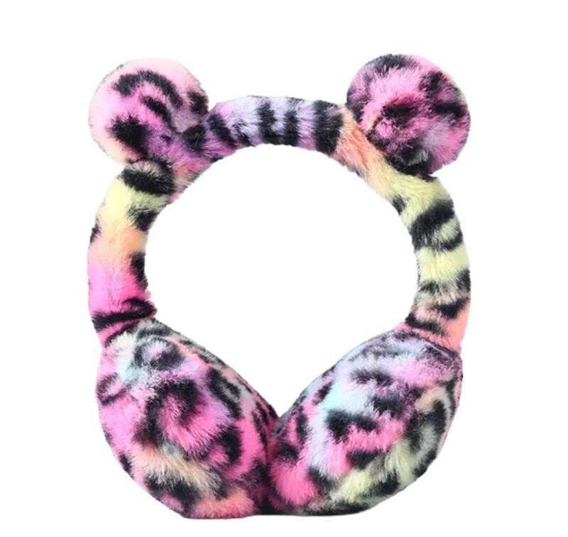 Oorwarmers kind - winter - warm - meisjes - panter - leopard - regenboog