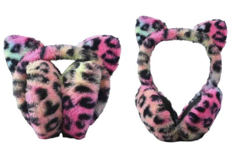 Oorwarmers kind - winter - warm - meisjes - kattenoortjes - leopard - regenboog