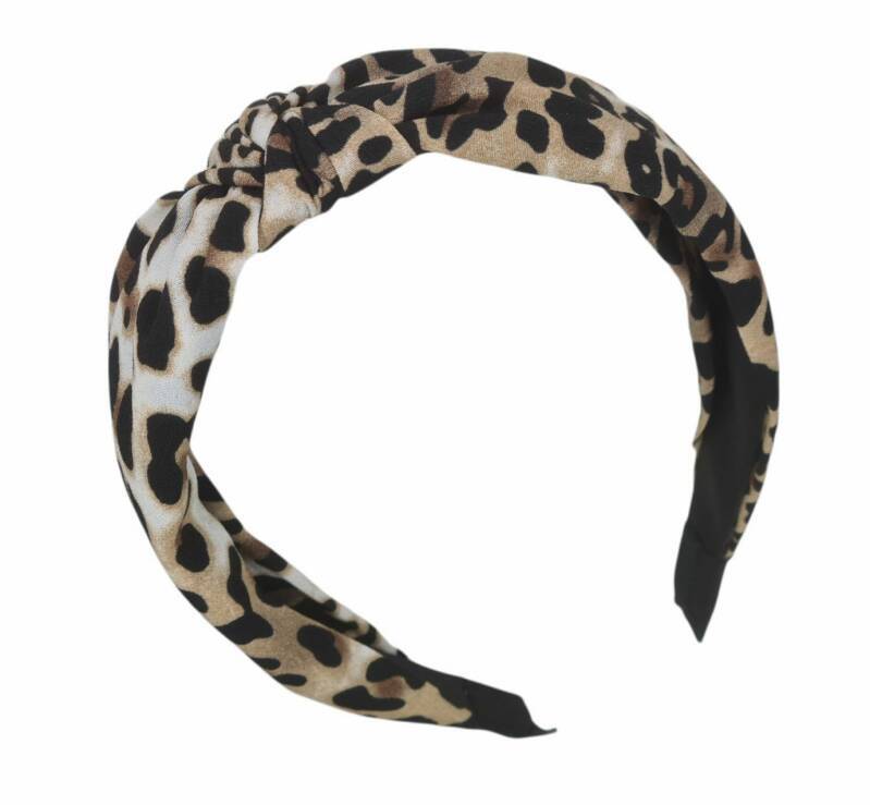 Diadeem - haarband van stof met knoop - panter lichtbruin
