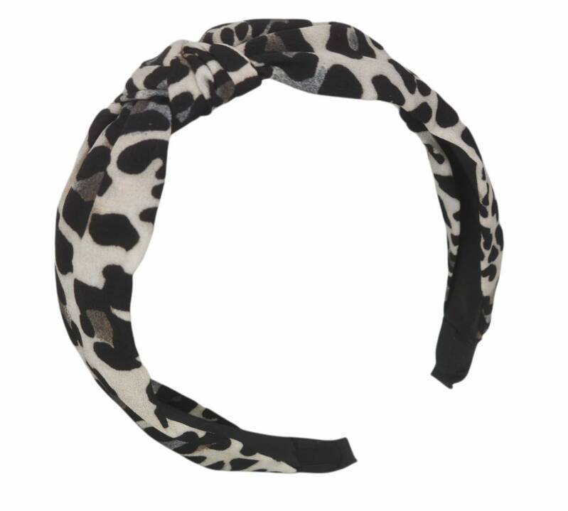 Diadeem - haarband van stof met knoop - panter zachtbruin