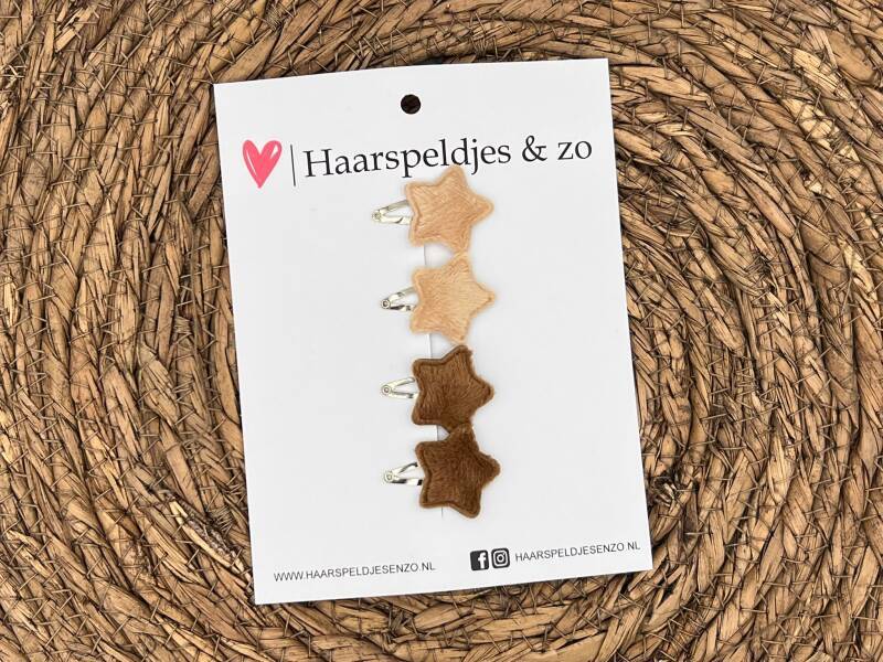 Baby hair clips set 31 - mini - 2cm large - for the first locks of hair - stars - brown - beige - Christmas