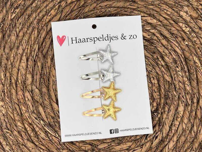 Barrette "Stars" - étoile - petite étoile - application - paillettes - argent - or - Noël - fêtes de fin d'année - barrettes de 3 cm