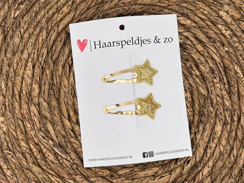 Haarspeldje ‘Stars’ - ster - sterretje - applicatie- glitters - goud - kerst – feestdagen — 3 cm speldjes