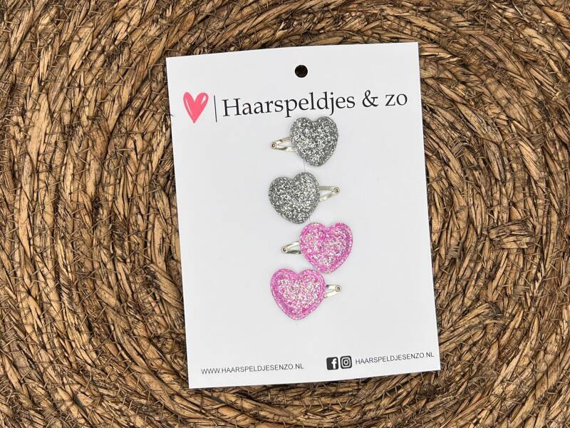 Baby hair clips set 34 - mini - 2cm large - for the first locks of hair - hearts - silver - pink - glitter - Christmas