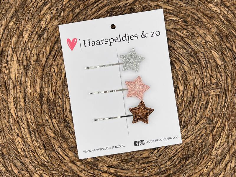 Bobby pin set 2 - schuifspeldje - haarspeldje - haarschuifje - kerst - glitters - zilver - roze - bruin - sterretjes