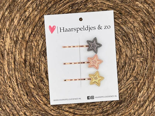 Bobby pin set 4 - schuifspeldje - haarspeldje - haarschuifje - kerst - glimmend - goud - roze - antraciet - sterretjes