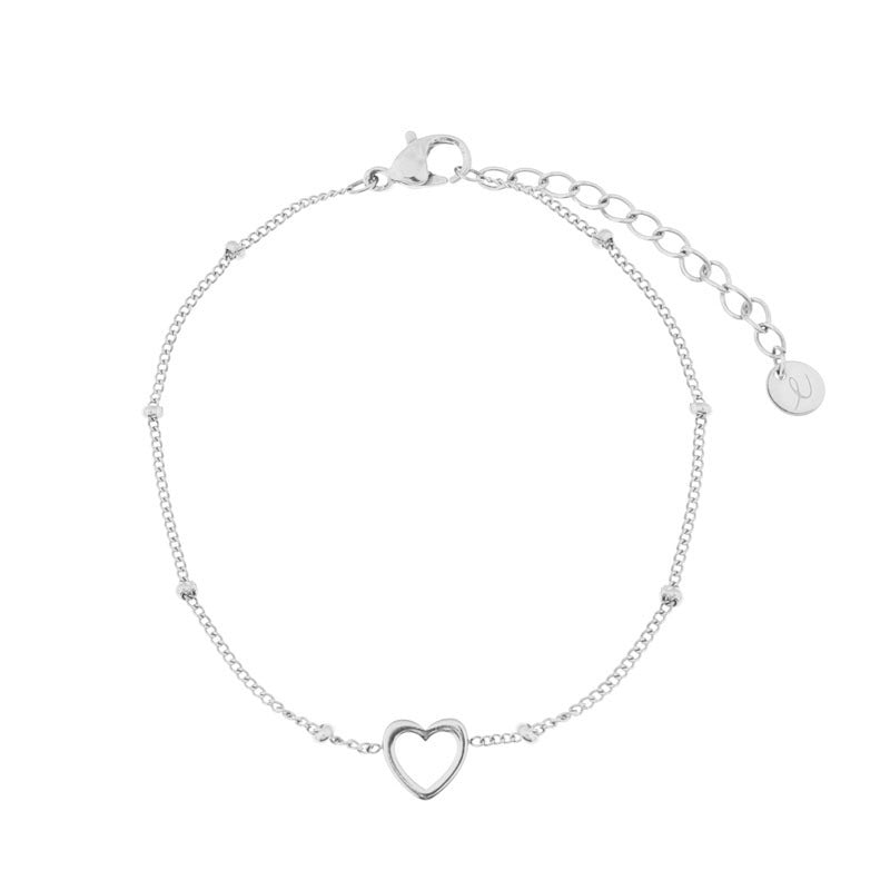 ADULTS - Armband om te delen - open hartje - stainless steel (verkleurt niet) - met verlengkettinkje - goud en zilver — Zilver (16,95)