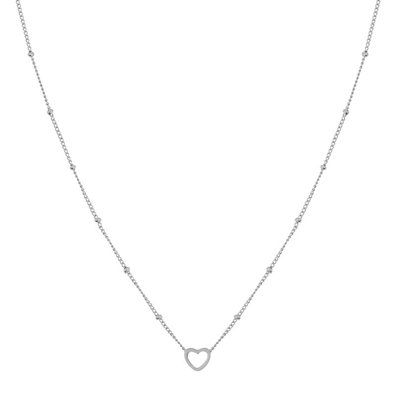 ADULTS - Ketting om te delen - open hartje - stainless steel (verkleurt niet) - met verlengkettinkje - goud en zilver — Zilver