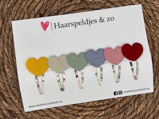 Lot de 5 pinces à cheveux côtelées - côtes - cœurs — épingles de 5 cm