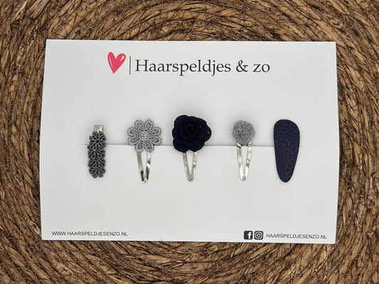 Try-out mix 45 - mix of different pins - gray/blue - 4 cm pins