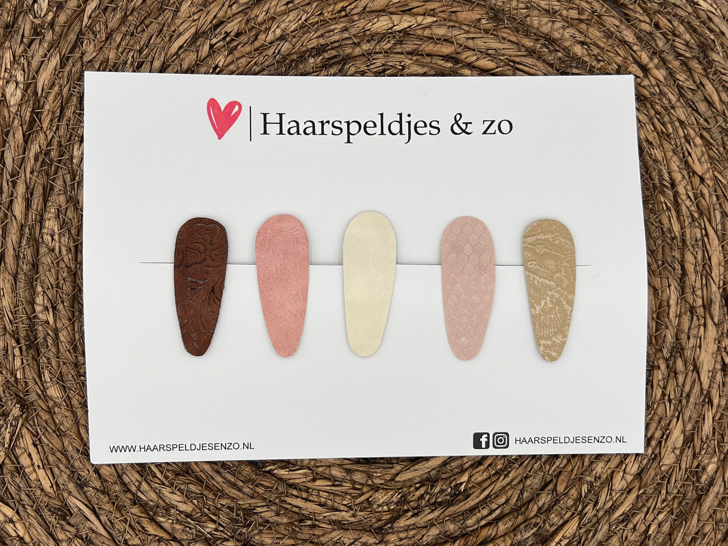 Haarspeldjes 'Lott' setje 12 - speldje met imitatieleer - 5 cm speldjes