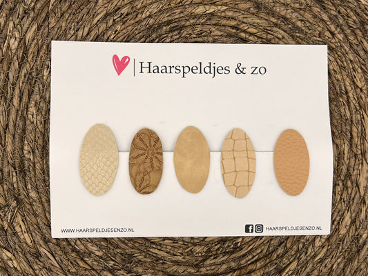 Hairclips 'Yara' set 1 - clip with imitation leather - 5 cm clips